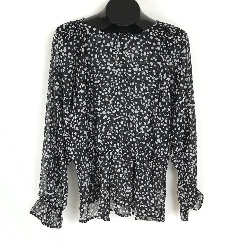 Banana Republic Sheer Chiffon Blouse Women's Size Medium Black White Tie Back